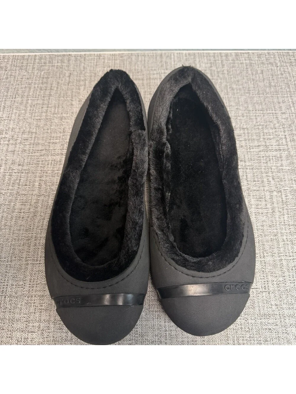 Crocs Shoes Womens Sz 8 Black Nanook Fuzz Collection Lined Ballet Flats Loafers